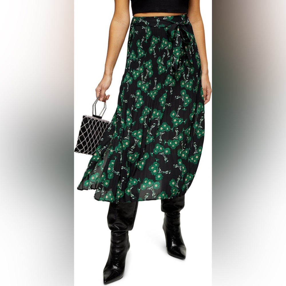 Topshop Archive Crystal Floral Pleated Midi Skirt Sz 10